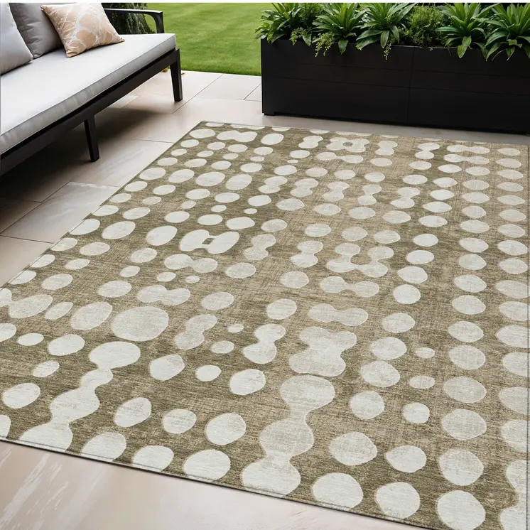 5' X 8' Taupe And Ivory Abstract Washable Indoor Outdoor Area Rug