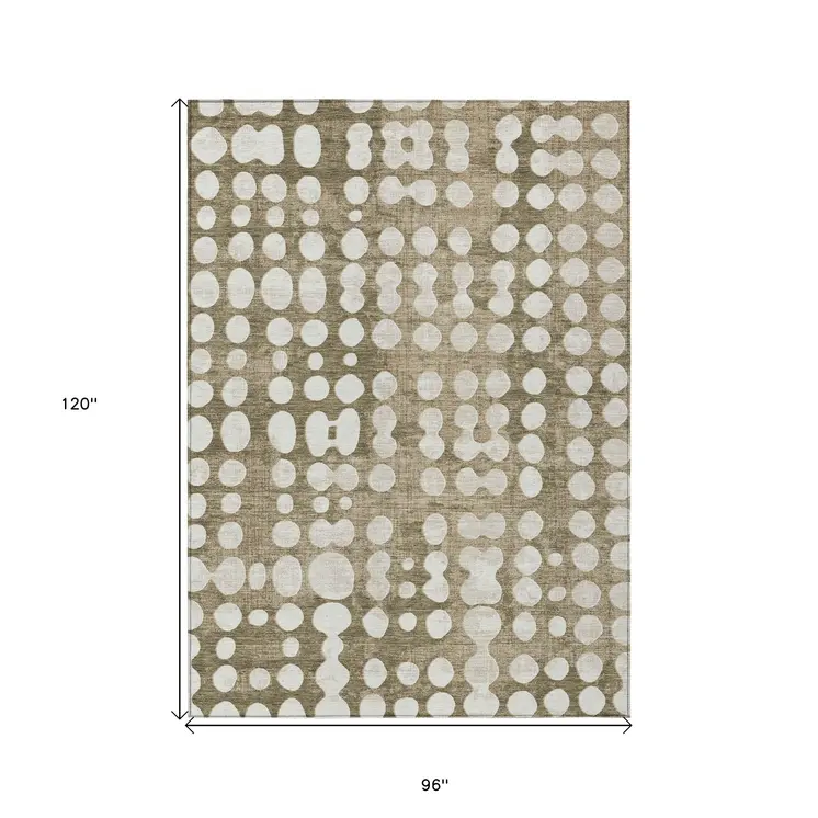 8' X 10' Taupe And Ivory Abstract Washable Indoor Outdoor Area Rug