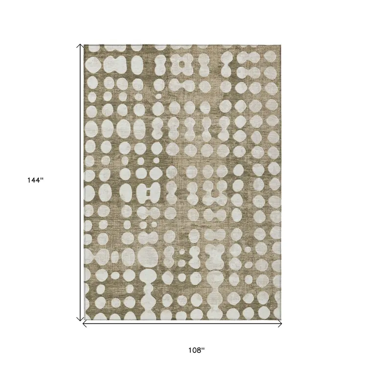 9' X 12' Taupe And Ivory Abstract Washable Indoor Outdoor Area Rug