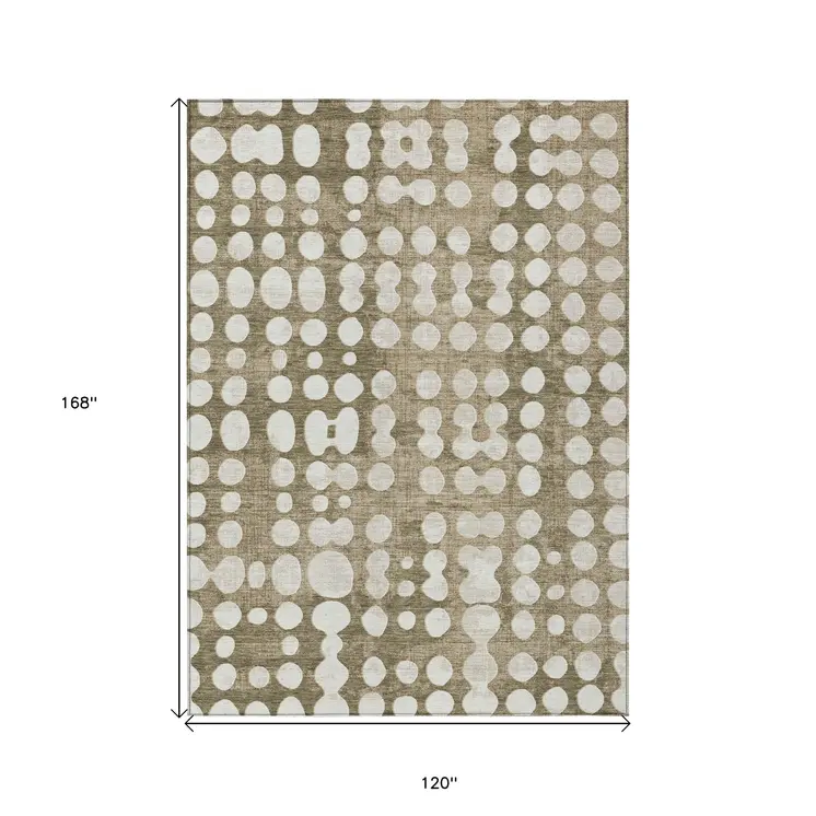10' X 14' Taupe And Ivory Abstract Washable Indoor Outdoor Area Rug