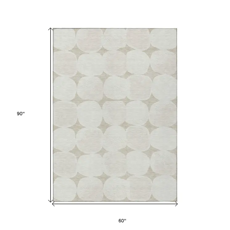 5' X 8' Beige And Brown Abstract Washable Indoor Outdoor Area Rug