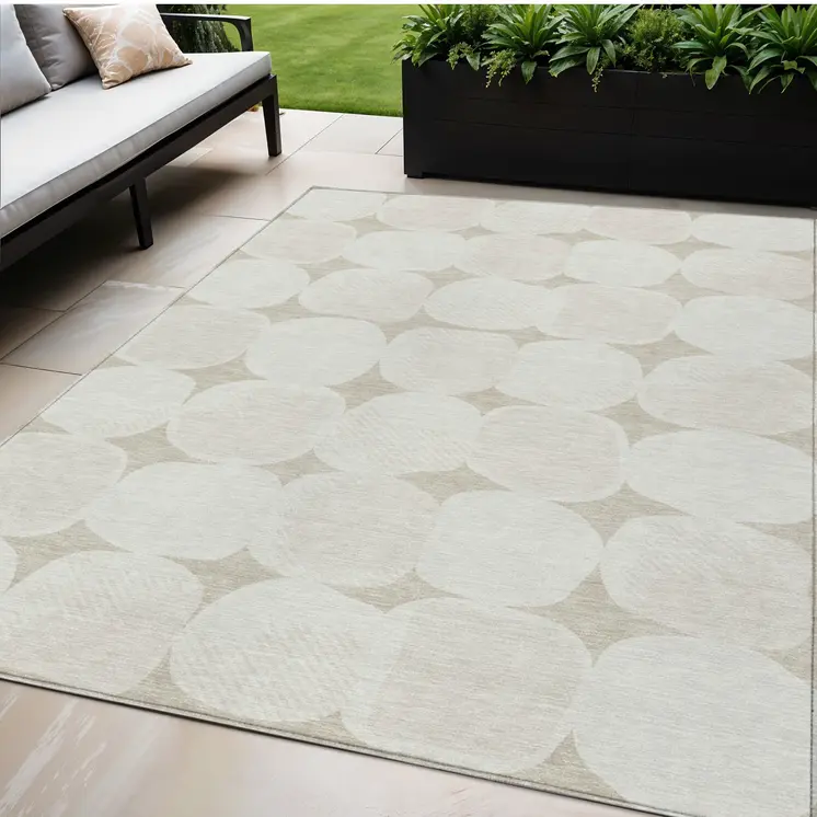 5' X 8' Beige And Brown Abstract Washable Indoor Outdoor Area Rug