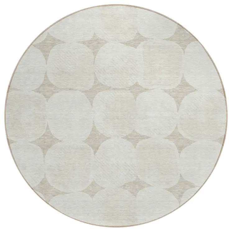 8' Beige And Brown Round Abstract Washable Indoor Outdoor Area Rug