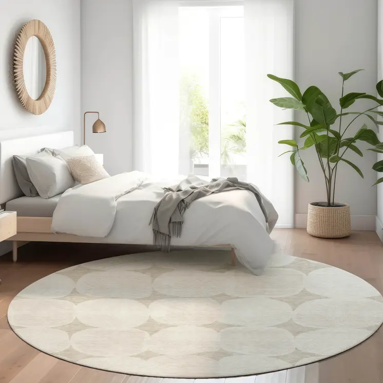 8' Beige And Brown Round Abstract Washable Indoor Outdoor Area Rug