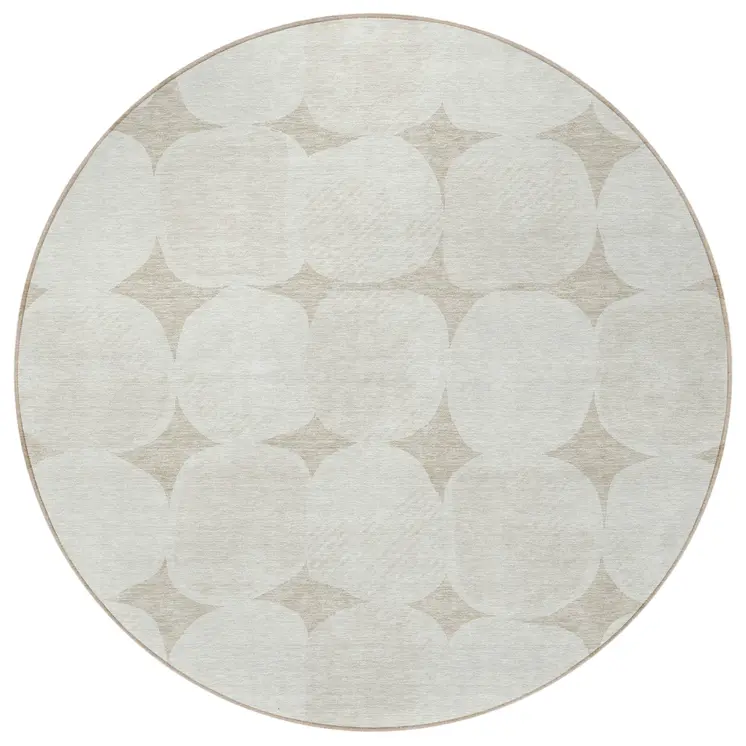 8' Beige And Brown Round Abstract Washable Indoor Outdoor Area Rug