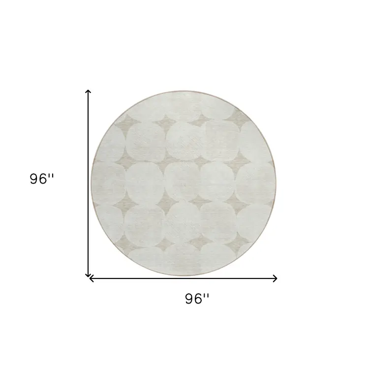 8' Beige And Brown Round Abstract Washable Indoor Outdoor Area Rug