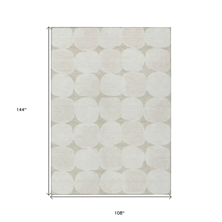 9' X 12' Beige And Brown Abstract Washable Indoor Outdoor Area Rug