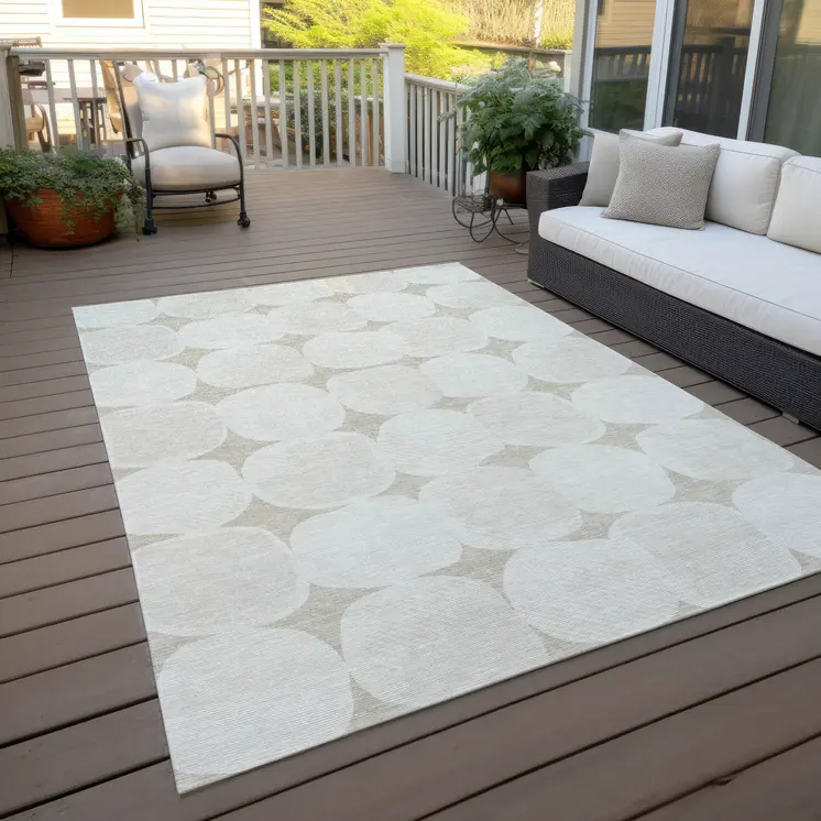 9' X 12' Beige And Brown Abstract Washable Indoor Outdoor Area Rug