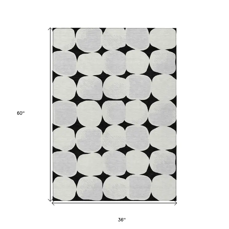 3' X 5' Black Gray And Ivory Abstract Washable Indoor Outdoor Area Rug