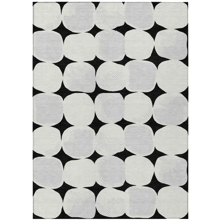 5' X 8' Black Gray And Ivory Abstract Washable Indoor Outdoor Area Rug