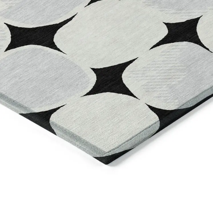 5' X 8' Black Gray And Ivory Abstract Washable Indoor Outdoor Area Rug