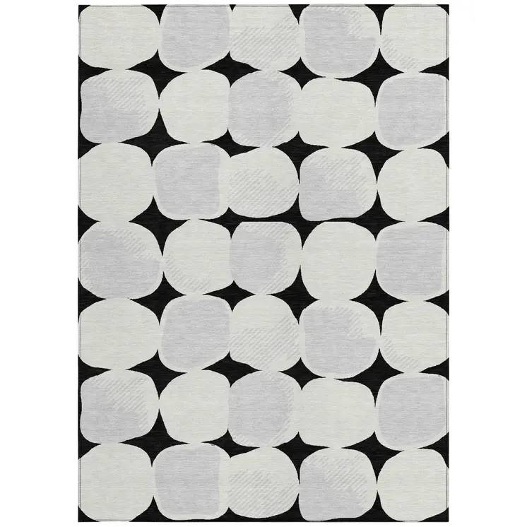 8' X 10' Black Gray And Ivory Abstract Washable Indoor Outdoor Area Rug