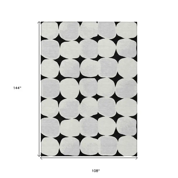 9' X 12' Black Gray And Ivory Abstract Washable Indoor Outdoor Area Rug