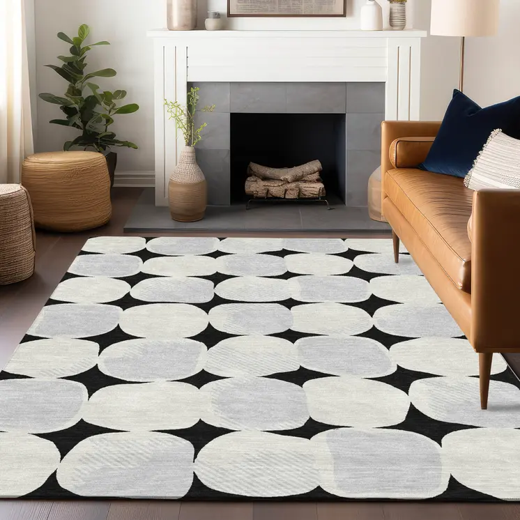 9' X 12' Black Gray And Ivory Abstract Washable Indoor Outdoor Area Rug