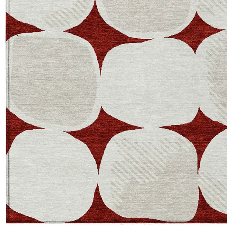 3' X 5' Burgundy Beige And Ivory Abstract Washable Indoor Outdoor Area Rug