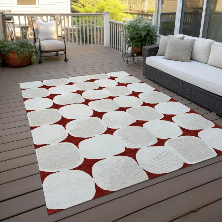 3' X 5' Burgundy Beige And Ivory Abstract Washable Indoor Outdoor Area Rug