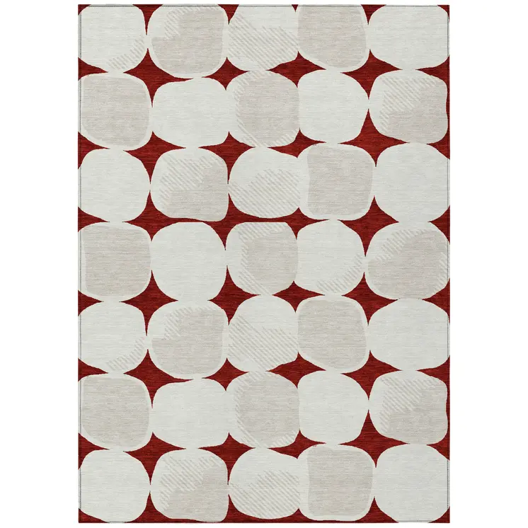 3' X 5' Burgundy Beige And Ivory Abstract Washable Indoor Outdoor Area Rug