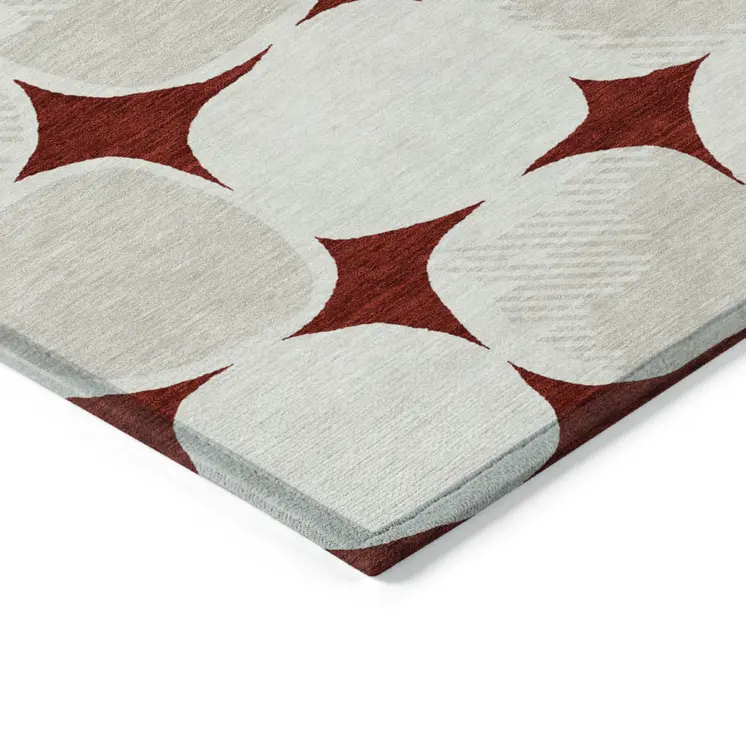 3' X 5' Burgundy Beige And Ivory Abstract Washable Indoor Outdoor Area Rug