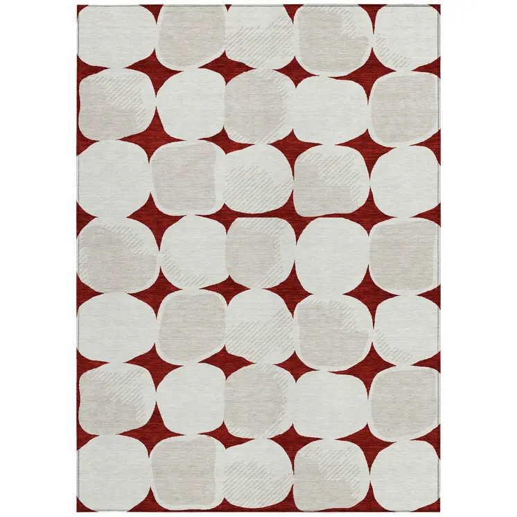 5' X 8' Burgundy Beige And Ivory Abstract Washable Indoor Outdoor Area Rug