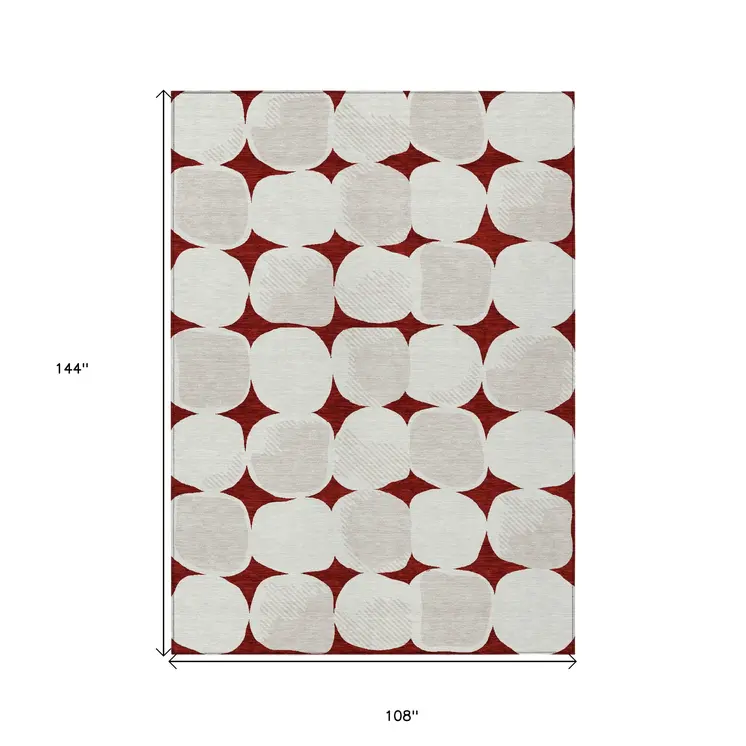 9' X 12' Burgundy Abstract Washable Indoor Outdoor Area Rug