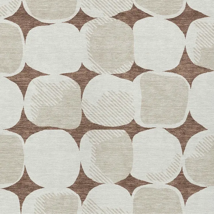 3' X 5' Brown Beige And Ivory Abstract Washable Indoor Outdoor Area Rug