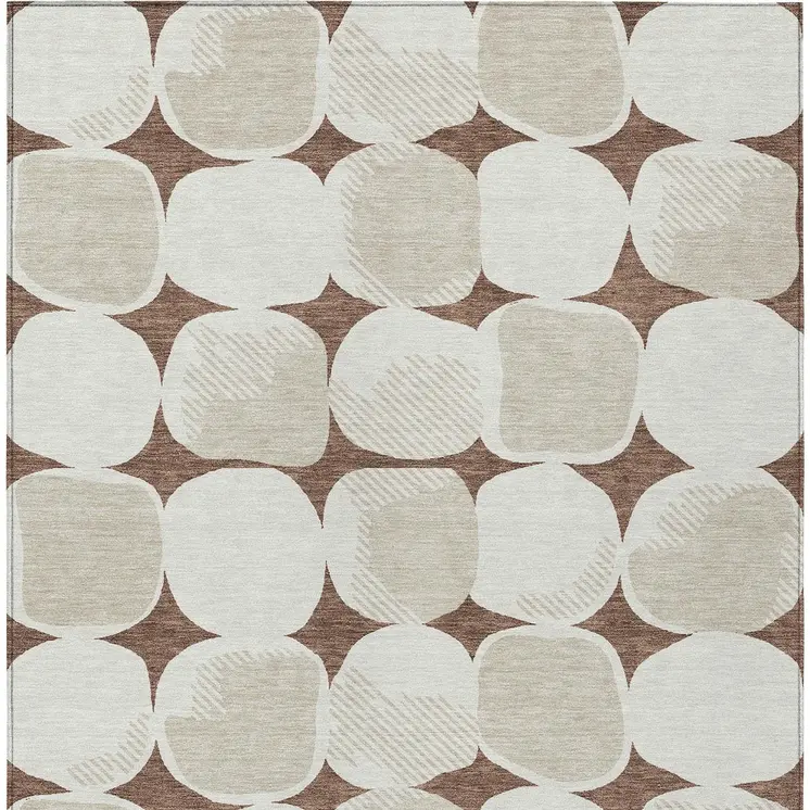 5' X 8' Brown Beige And Ivory Abstract Washable Indoor Outdoor Area Rug