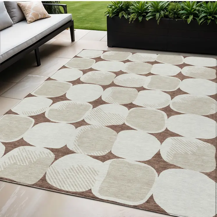 5' X 8' Brown Beige And Ivory Abstract Washable Indoor Outdoor Area Rug