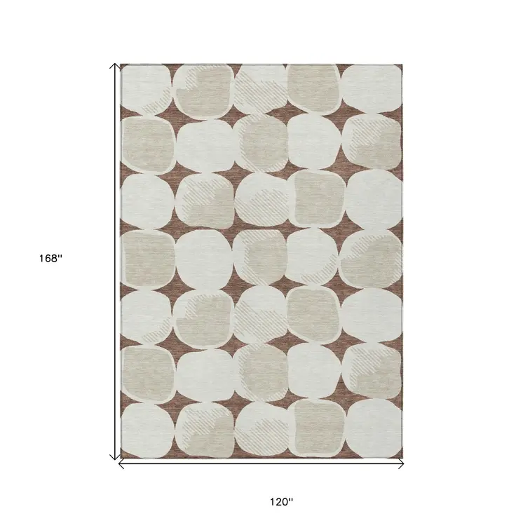 10' X 14' Brown Beige And Ivory Abstract Washable Indoor Outdoor Area Rug
