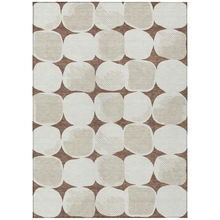 10' X 14' Brown Beige And Ivory Abstract Washable Indoor Outdoor Area Rug