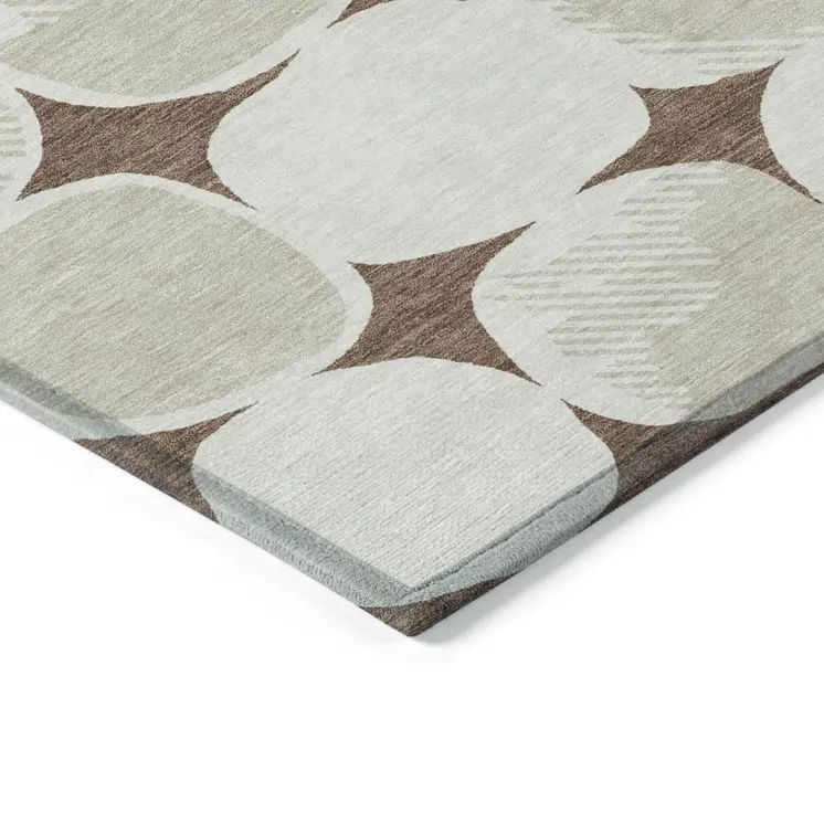 10' X 14' Brown Beige And Ivory Abstract Washable Indoor Outdoor Area Rug