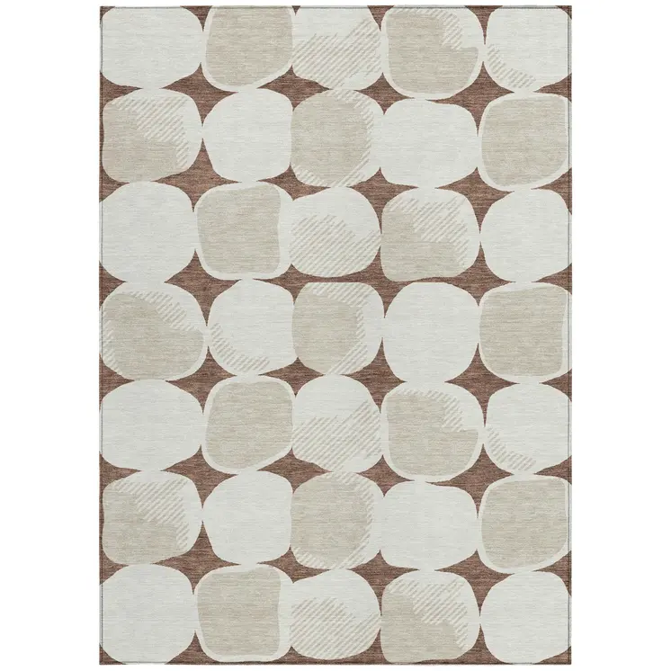 10' X 14' Brown Beige And Ivory Abstract Washable Indoor Outdoor Area Rug