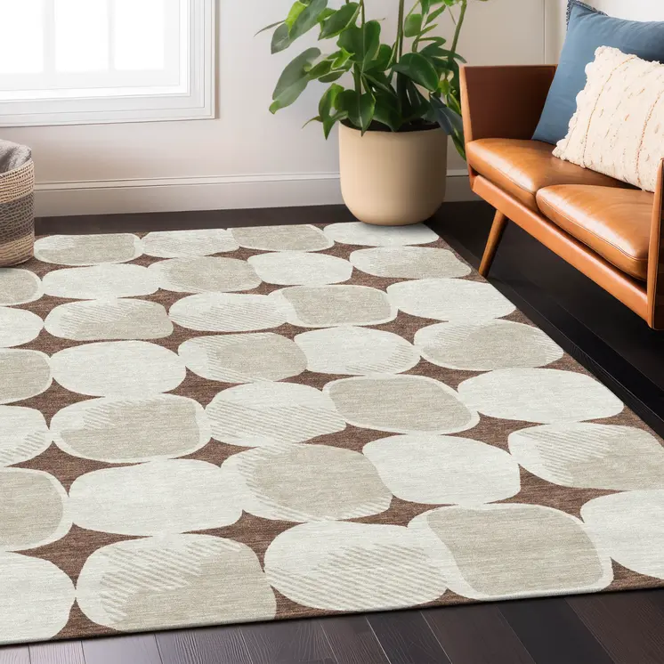 10' X 14' Brown Beige And Ivory Abstract Washable Indoor Outdoor Area Rug