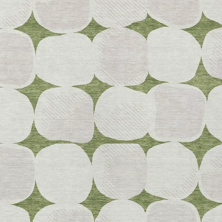5' X 8' Green And Beige Abstract Washable Indoor Outdoor Area Rug