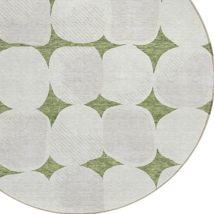 8' Green And Beige Round Abstract Washable Indoor Outdoor Area Rug