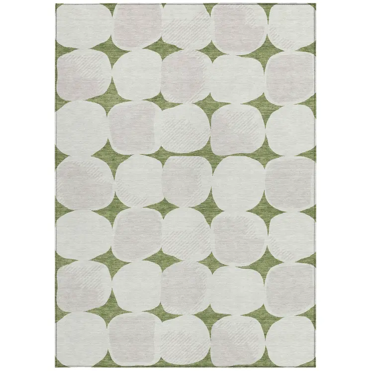 8' X 10' Green And Beige Abstract Washable Indoor Outdoor Area Rug