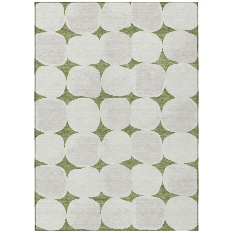 9' X 12' Green And Beige Abstract Washable Indoor Outdoor Area Rug