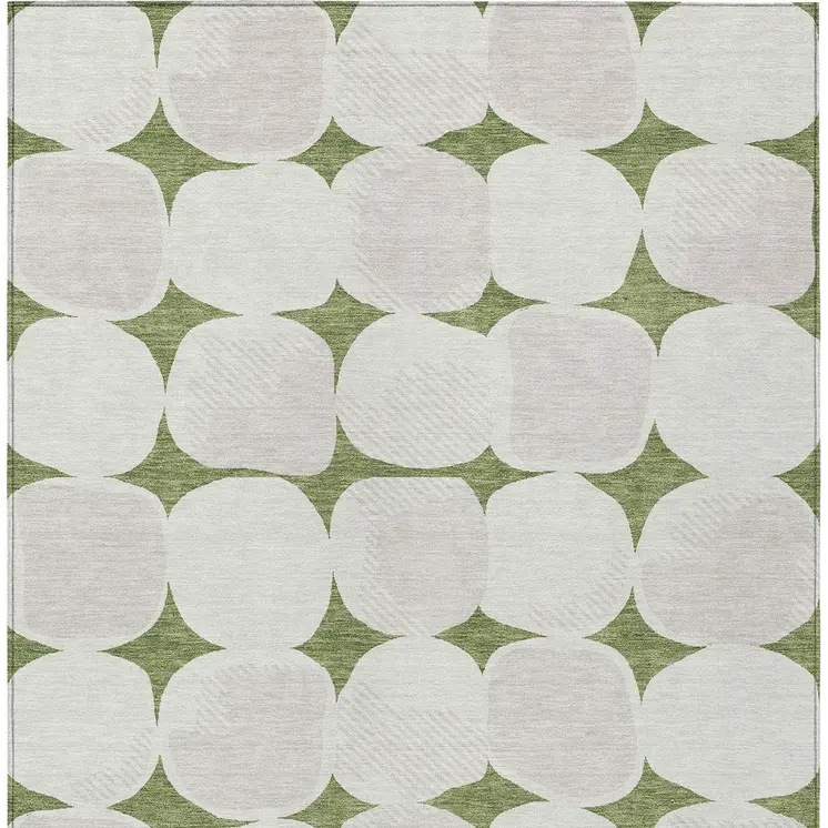 9' X 12' Green And Beige Abstract Washable Indoor Outdoor Area Rug