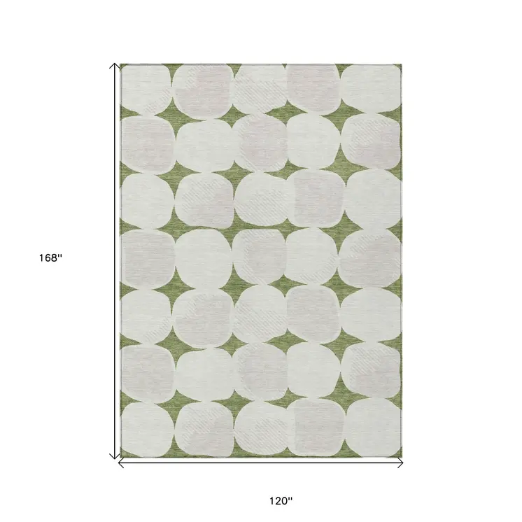 10' X 14' Green And Beige Abstract Washable Indoor Outdoor Area Rug