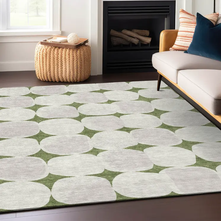 10' X 14' Green And Beige Abstract Washable Indoor Outdoor Area Rug