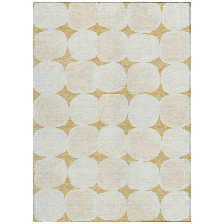 3' X 5' Gold And Beige Abstract Washable Indoor Outdoor Area Rug