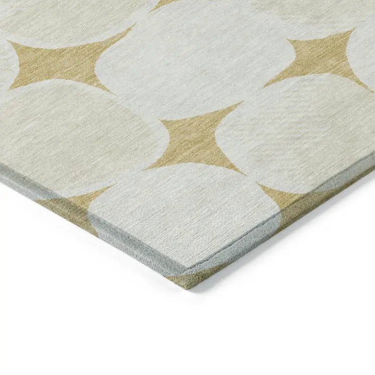 3' X 5' Gold And Beige Abstract Washable Indoor Outdoor Area Rug