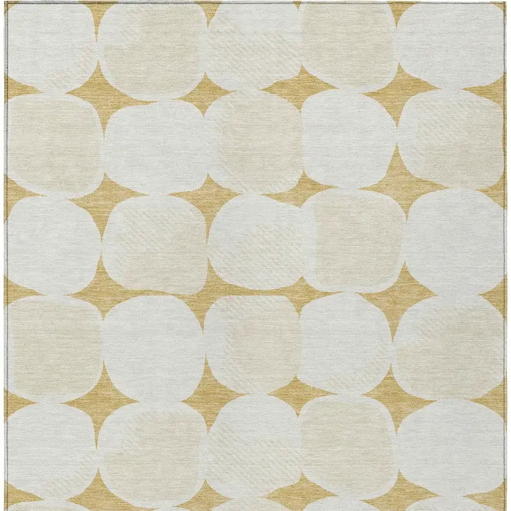3' X 5' Gold And Beige Abstract Washable Indoor Outdoor Area Rug