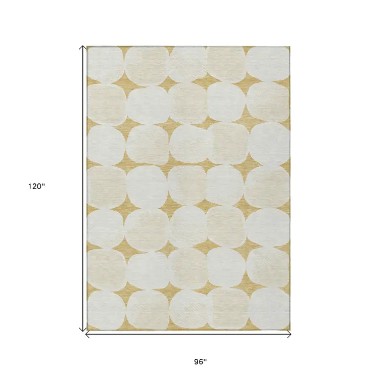 8' X 10' Gold And Beige Abstract Washable Indoor Outdoor Area Rug