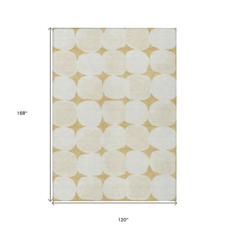 10' X 14' Gold And Beige Abstract Washable Indoor Outdoor Area Rug