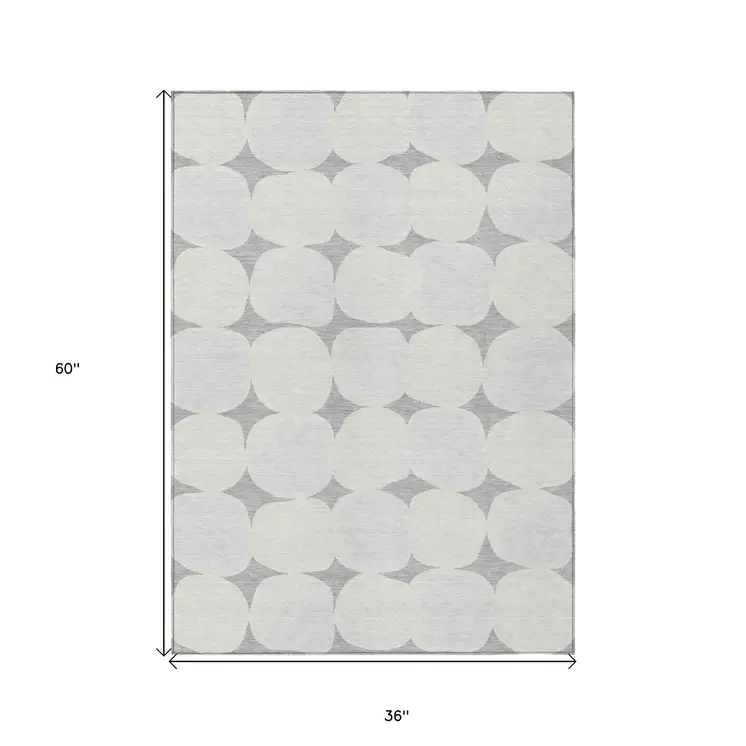 3' X 5' Gray And Beige Abstract Washable Indoor Outdoor Area Rug