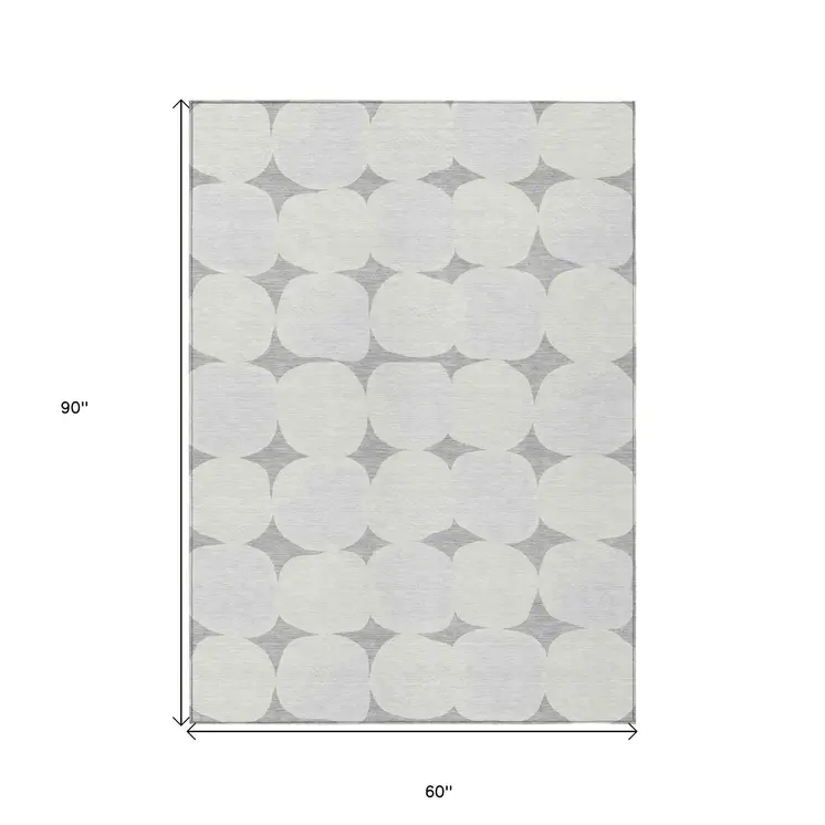 5' X 8' Gray And Beige Abstract Washable Indoor Outdoor Area Rug