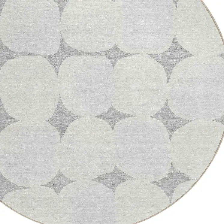 8' Gray And Beige Round Abstract Washable Indoor Outdoor Area Rug