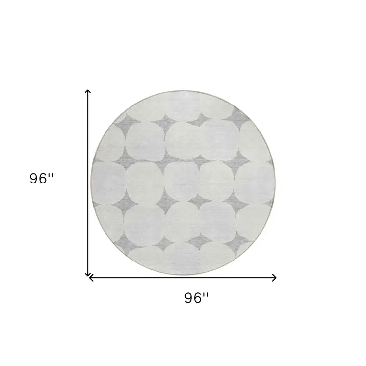 8' Gray And Beige Round Abstract Washable Indoor Outdoor Area Rug