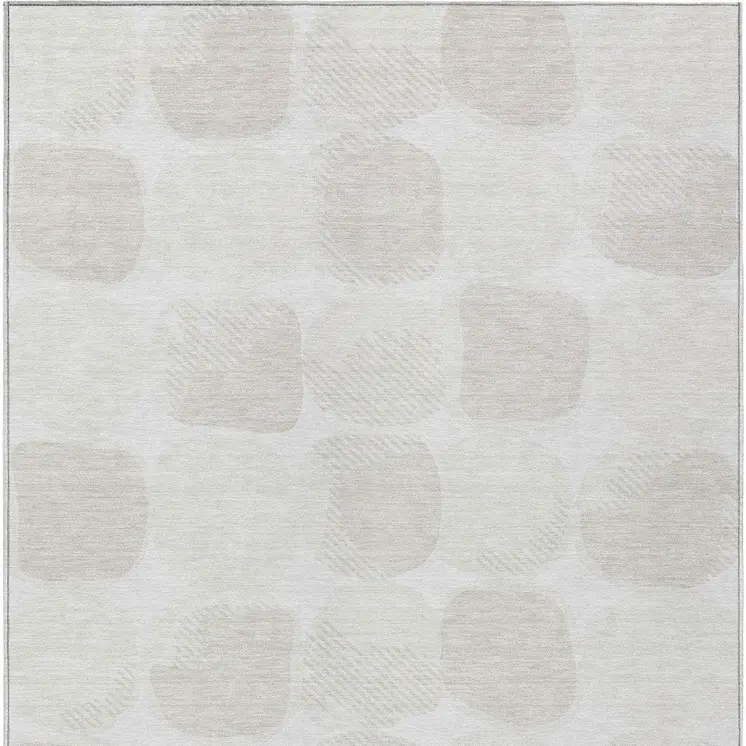 3' X 5' Ivory And Beige Abstract Washable Indoor Outdoor Area Rug