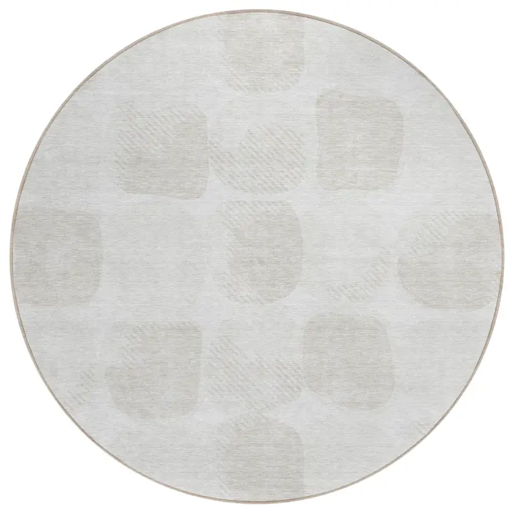 8' Ivory And Beige Round Abstract Washable Indoor Outdoor Area Rug